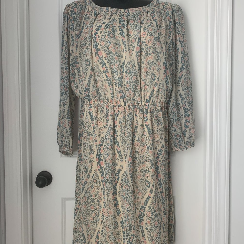 Cream Ditsy Floral Knee Length Midi Dress